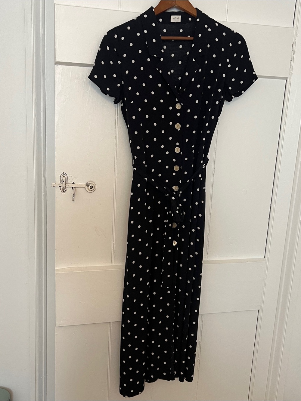 Wilfred Aritzia Black Polka Dot Chiffon Button-Front Midi Dress Small